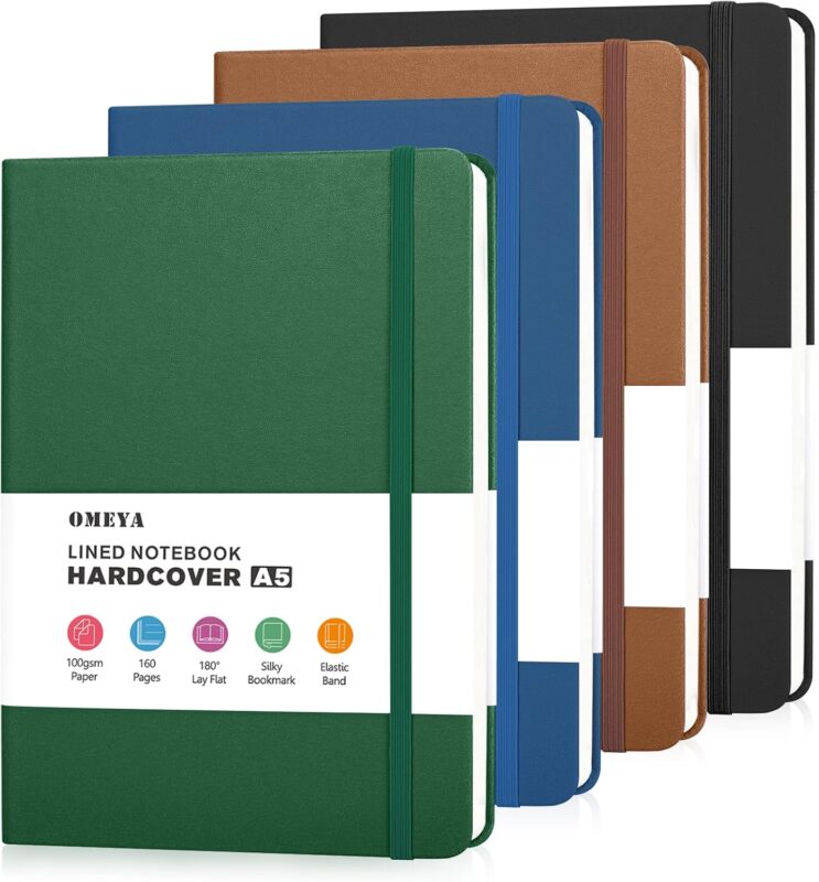 A5 Hardcover Lined Journal 100 GSM — Pack of 4, Assorted Covers