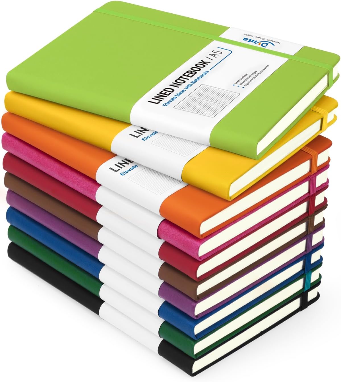 A5 Hardcover Lined Journal 200 Pages — Pack of 10, Ten Colours A5 Hardcover Lined Journal 200 Pages — Pack of 10, Ten Colours