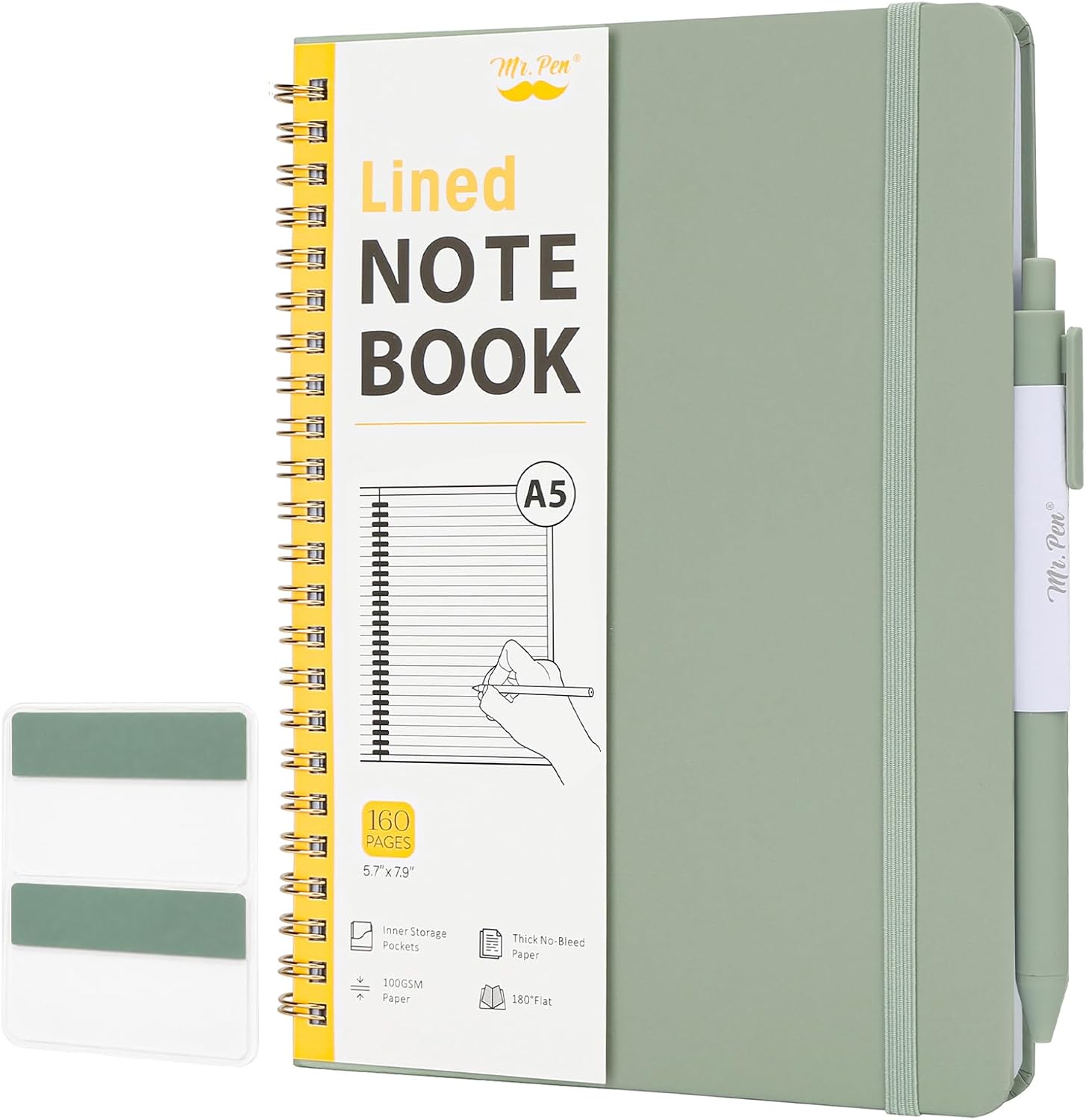 A5 Spiral-Bound Ruled Notebook — 160 Pages with Pen Loop, Green A5 Spiral-Bound Ruled Notebook — 160 Pages with Pen Loop, Green