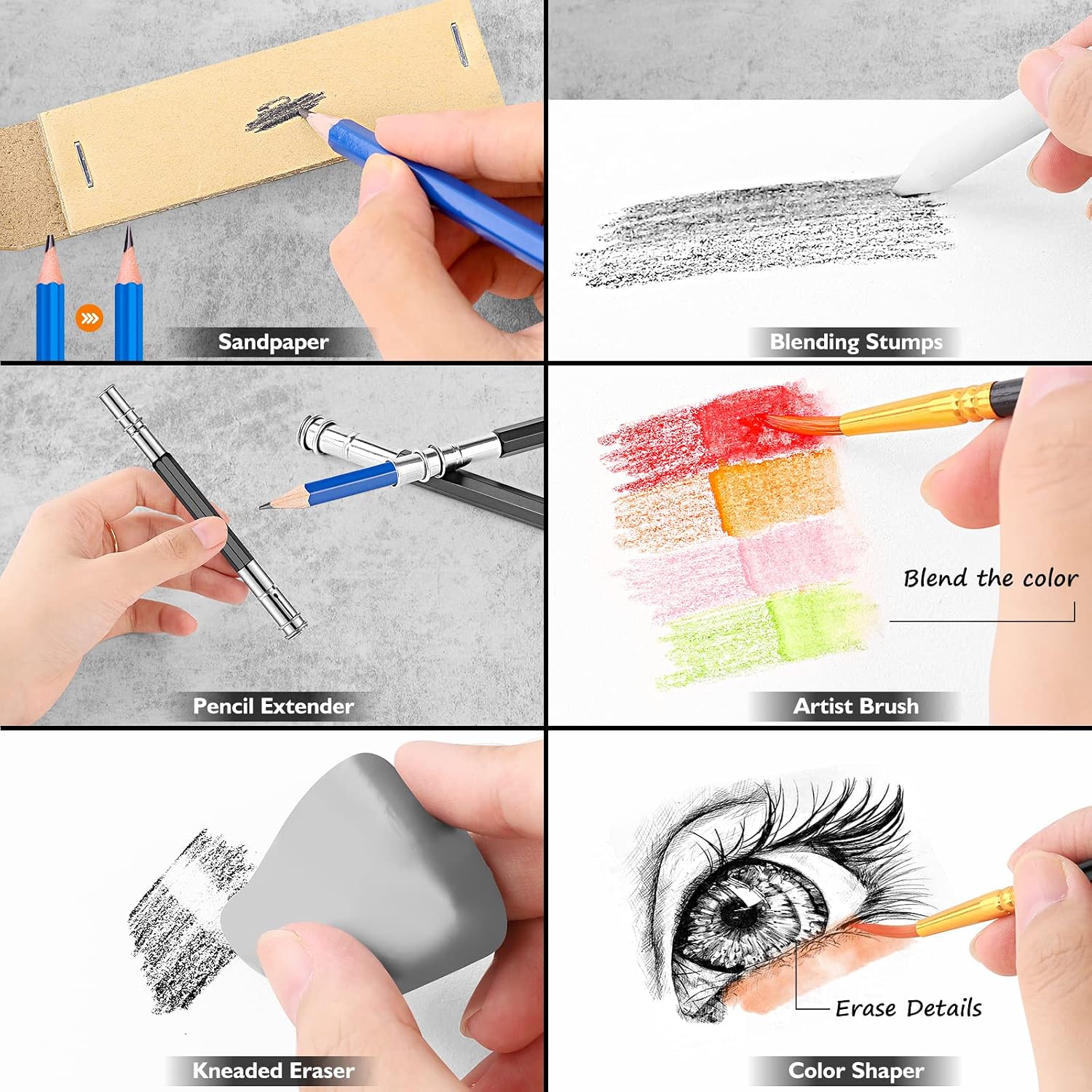 Caliart 176PCS Art Supplies Sketching Kit, 100 Sheets 3-Color Sketch Book | Graphite Colored Charcoal Watercolor & Metallic Pencils, Drawing Supplies Set Gifts for Adults Teens Girls Boys Kids - Image 6
