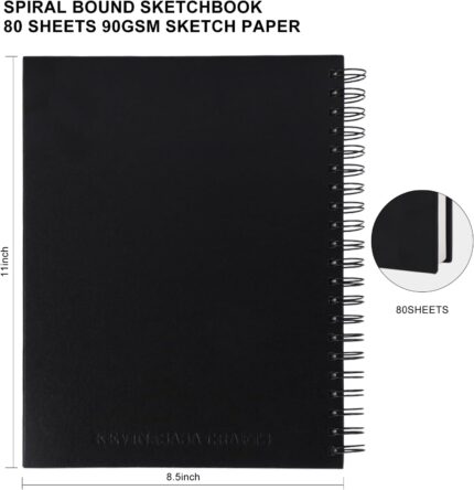 Hardbound Spiral Sketch Book 8.5 x 11 Inch — 80 Sheets, Acid-Free