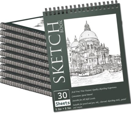 Mini Spiral Sketch Book 5.5 x 8.5 Inch — Pack of 10, 300 Sheets