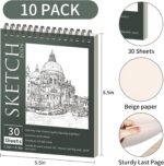 Mini Spiral Sketch Book 5.5 x 8.5 Inch — Pack of 10, 300 Sheets