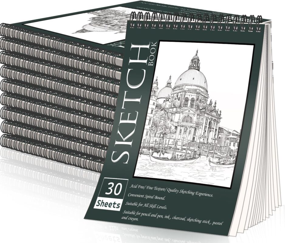 Spiral Sketch Book 8.5 x 11 Inch — Pack of 10, 100 GSM Drawing Paper