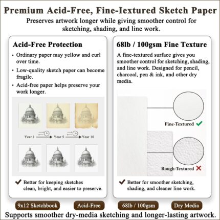 Spiral Sketch Book 9 x 12 Inch — 100 Sheets, Acid-Free Drawing Paper