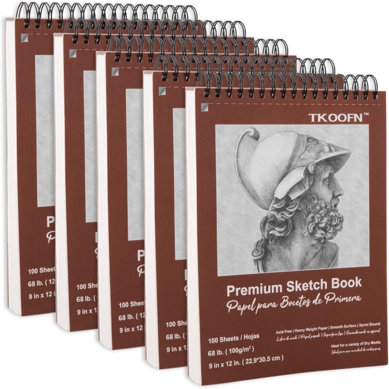 Spiral Sketch Book 9 x 12 Inch — Pack of 5, 500 Sheets, Acid-Free